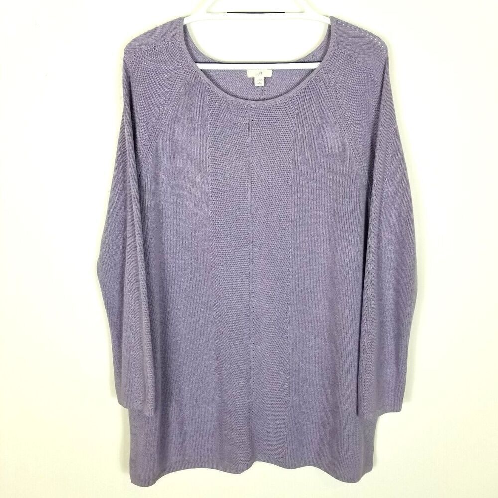 J.Jill Women Cotton Blend Pullover Sweater Size L Petite Lilac Tunic